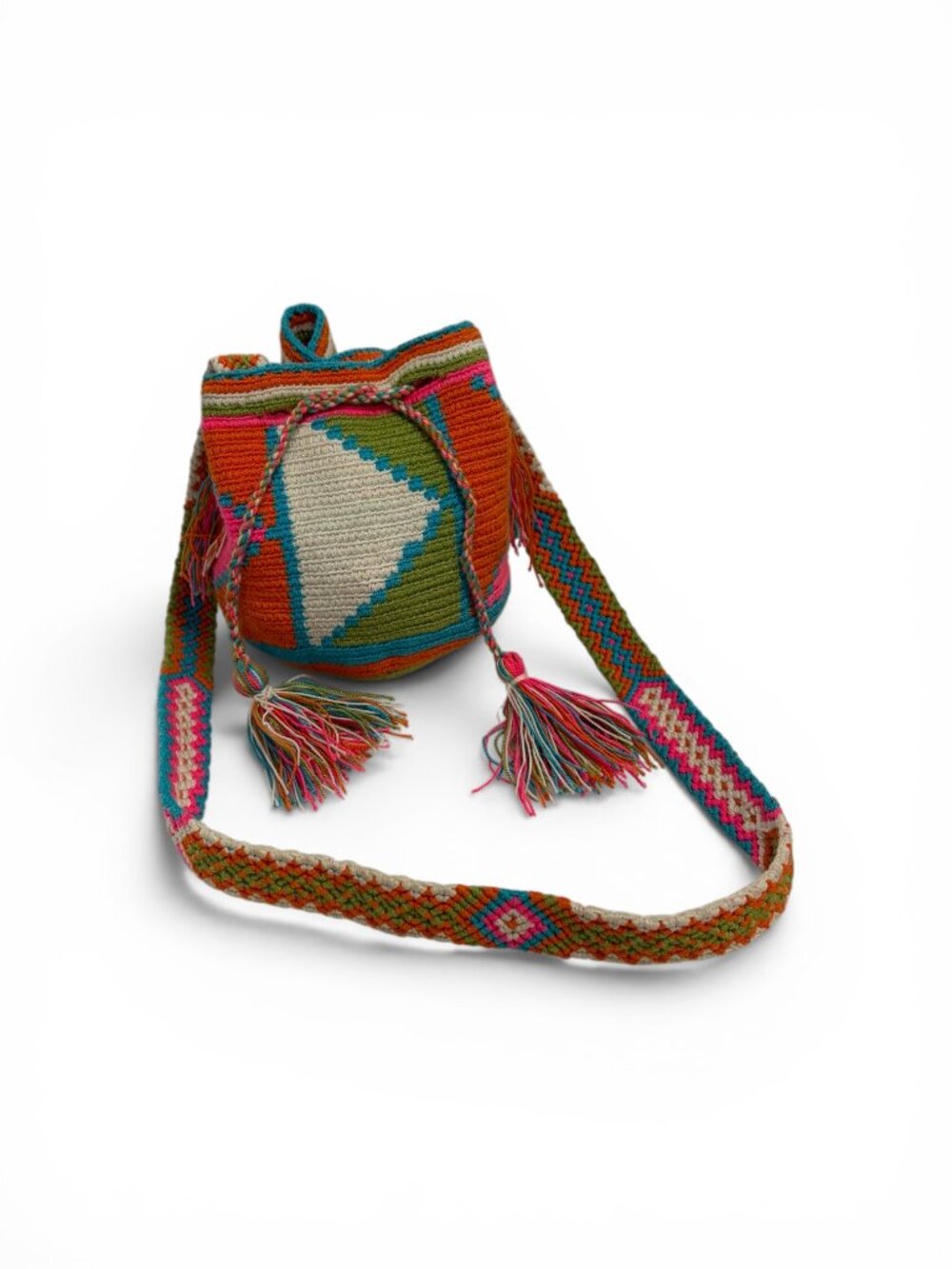 Crochet Boho Multicolor Crossbody Bag with Drawstring Closure